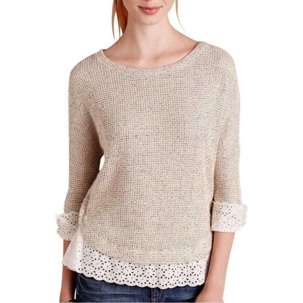 Anthropologie Saturday Sunday Knit Blouse Beige Sz M